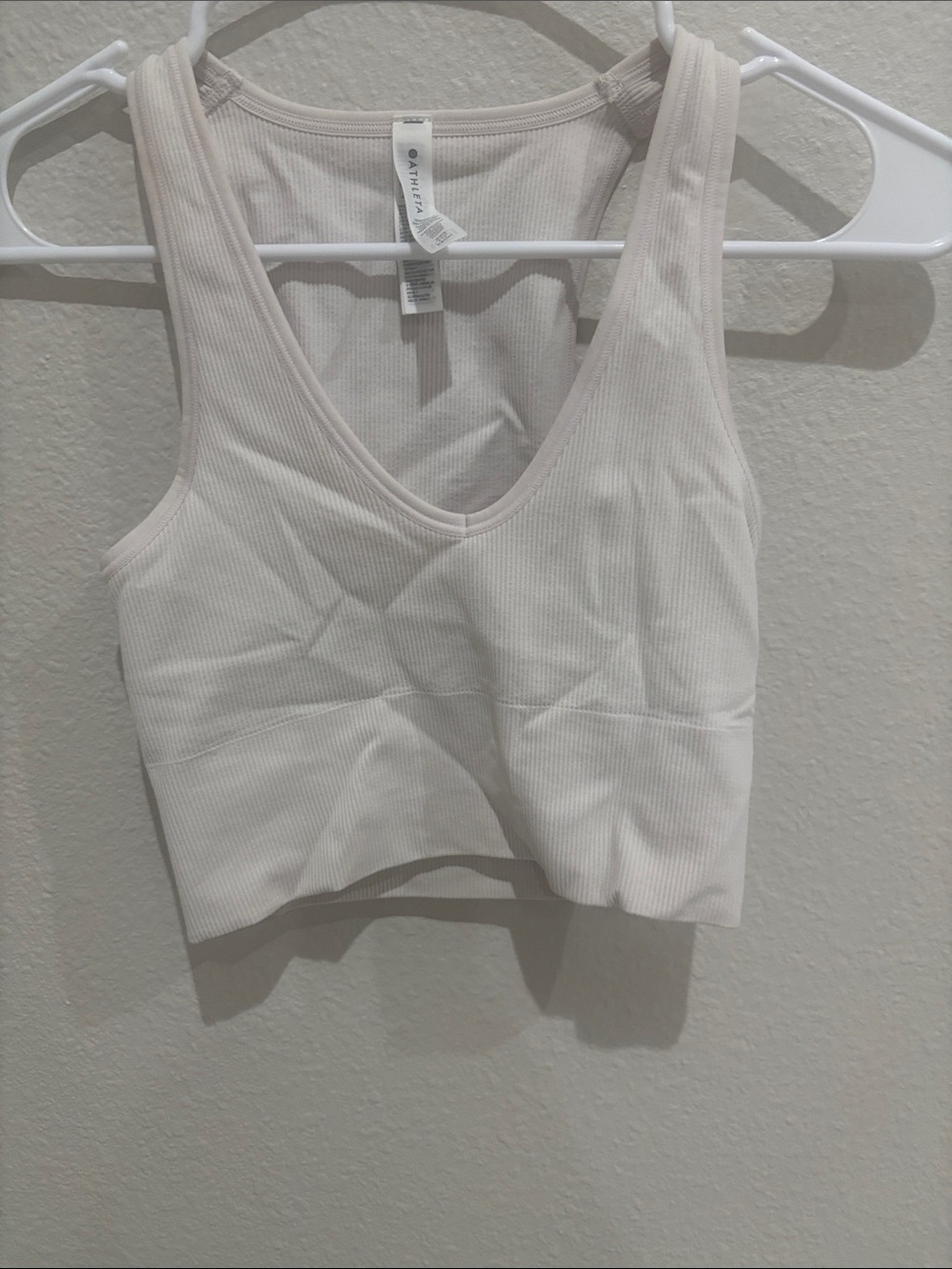 Athleta Ribbed Scoop Crop Tank in Light Beige